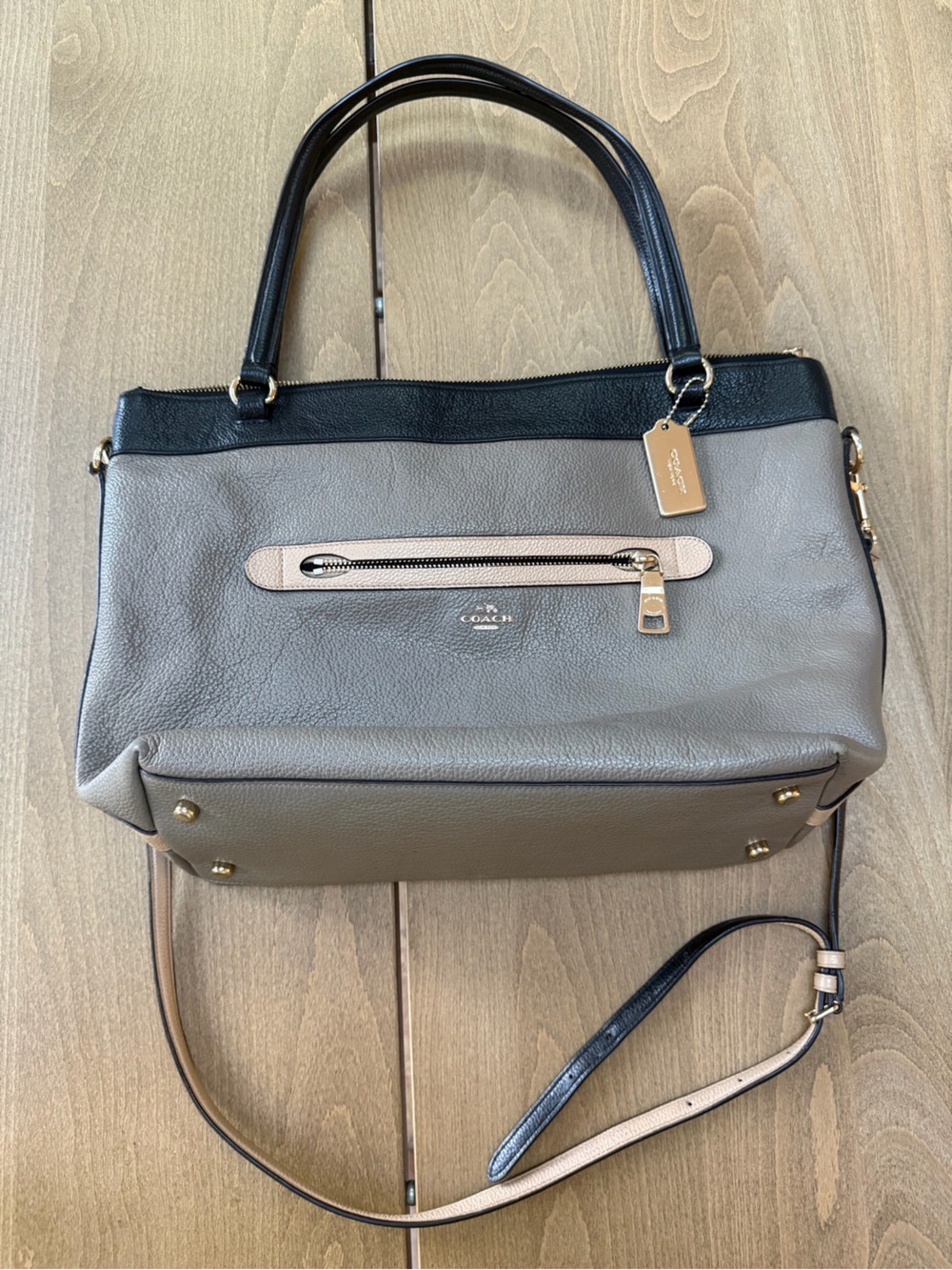 Coach Two-Tone Pebbled Leather Shoulder Bag Tyler Carryall